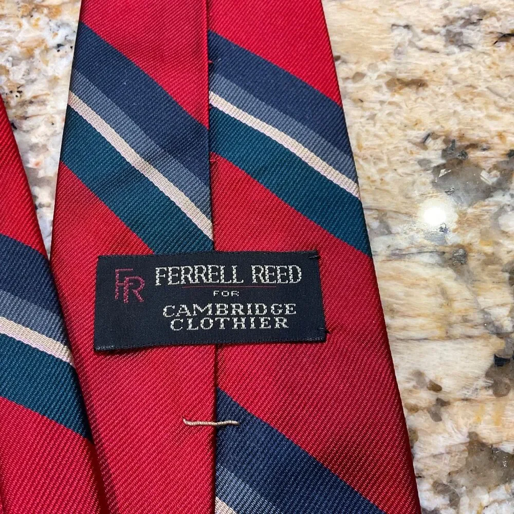 Ferrell Reed for Cambridge clothiers silk Repp tie Striped Red/ Grn. /blue